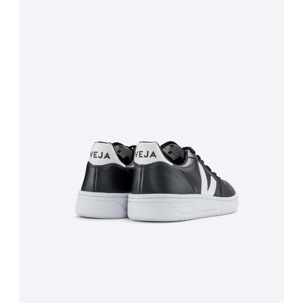 Veja V-10 LEATHER SOLE Men's Sneakers Black/White | NZ 321RVD